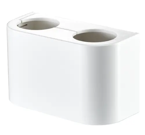 Weißes Abdeckgehäuse von Oventrop mit zwei runden Öffnungen, geeignet für Multiflex-Systeme, in funktionalem Design ohne zusätzliche Dekoration.